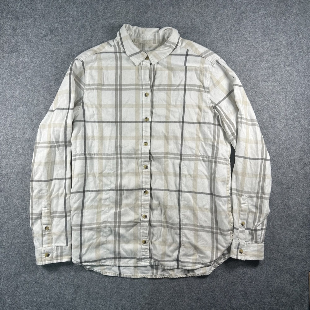 Jachs Girlfriend Plaid Button Down Shirt Medium White/Tan Soft‎ Flannel